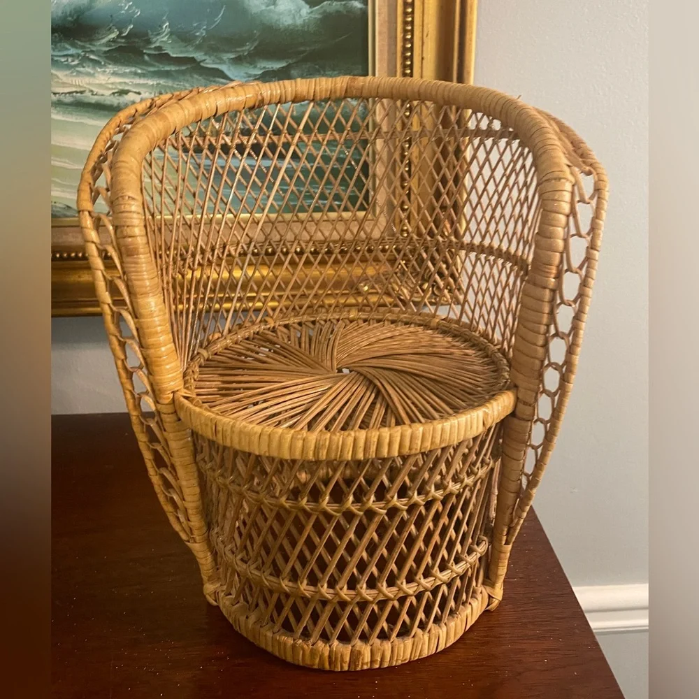 Peacock Chair-style Plant Stands / doll chairs wicker rattan boho decor MCM